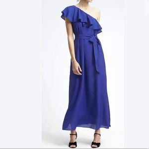 One Shoulder ruffle petite maxi dress/ royal blue
